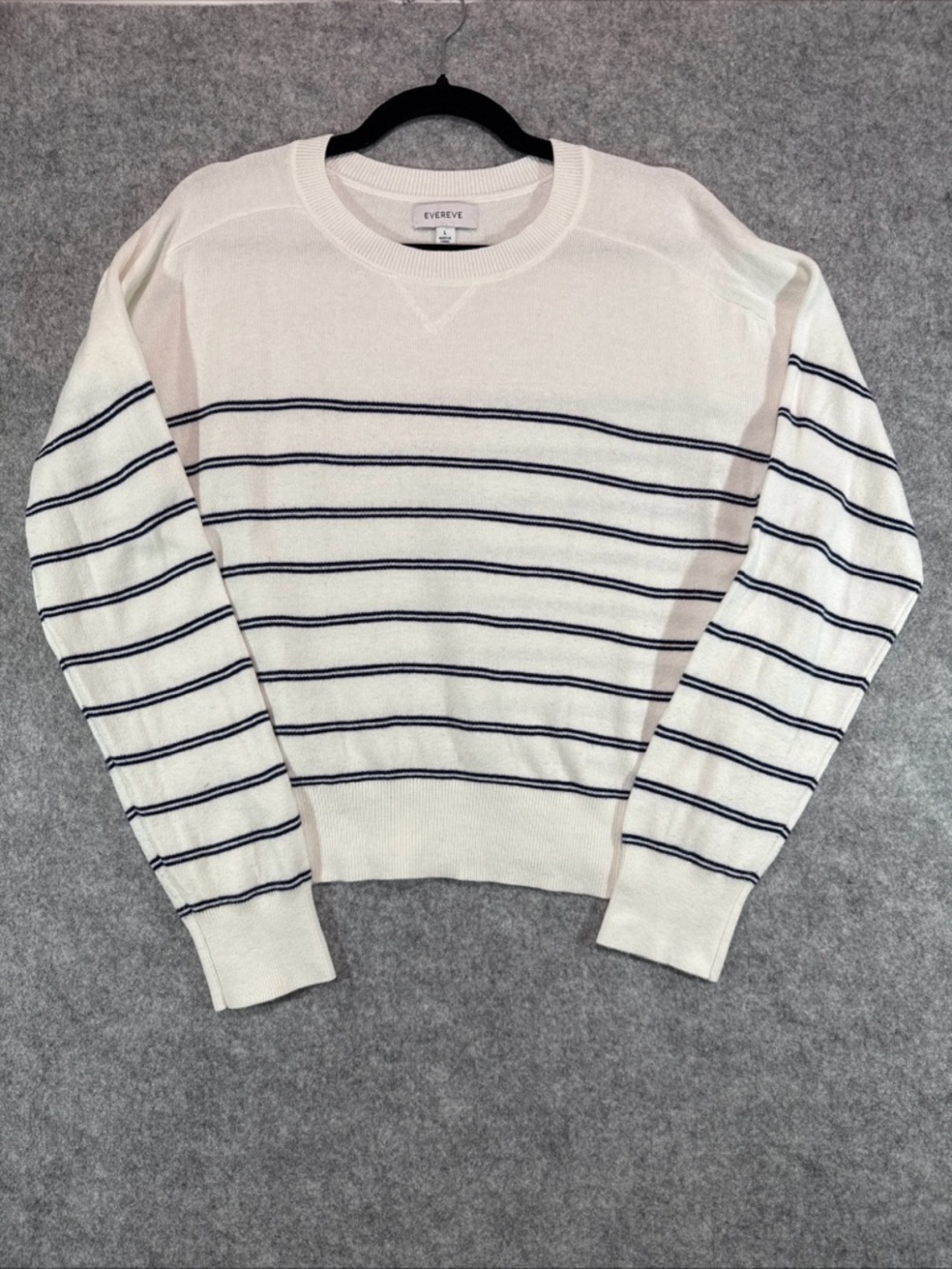 Evereve Crewneck Sweater - Womens L - Navy Stripe Coastal Beach Business
